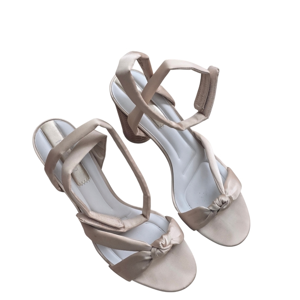 Franco Sarto Oma Satin Sandals Women 9 Champagne Basketweave Block Heel - Picture 7 of 9